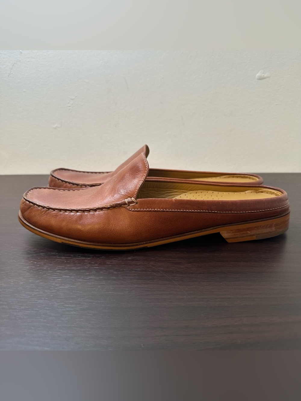 Cole Haan Brown Leather Ryan Mule Loafers, Size 11, Slip-On Flat Shoes, Preppy - Picture 9 of 16